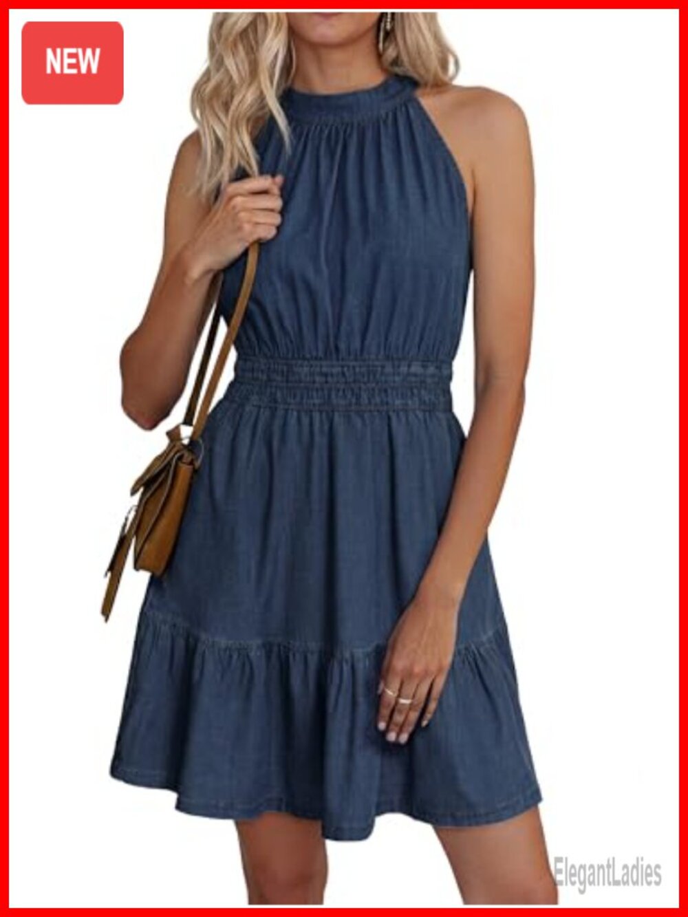 Halter Denim Mini Dress Lyocell A-Line Summer Casual